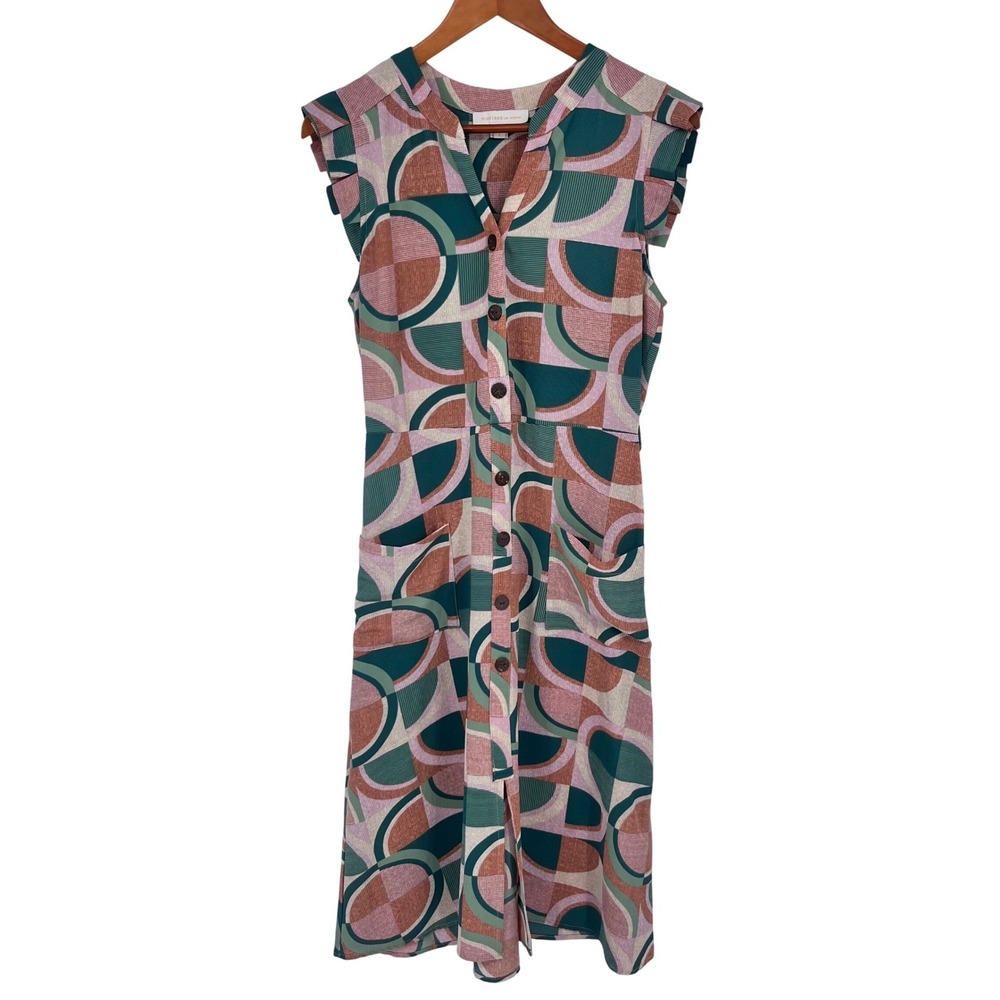 Monteau Los Angeles Geometric Print Button Front‎ Midi Dress Women's Size Large